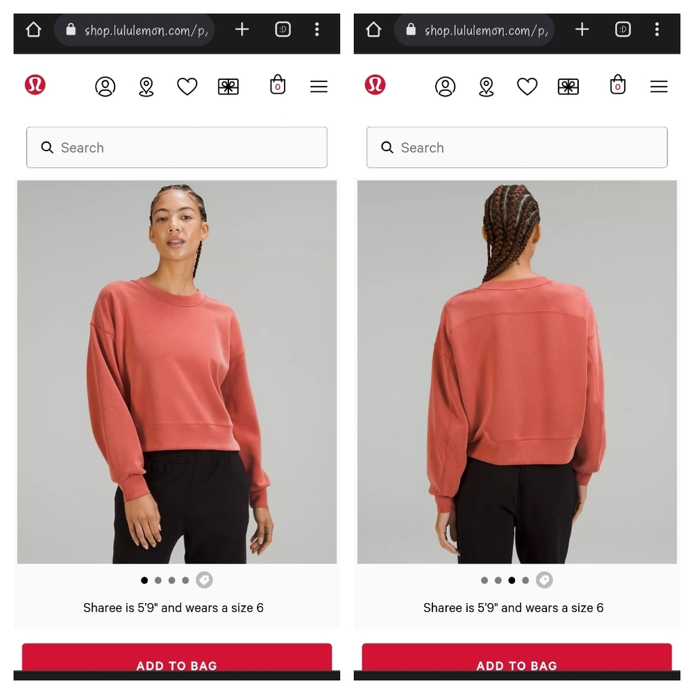 Lululemon Perfectly Oversized Crop Crew, Cayenne, Size 4